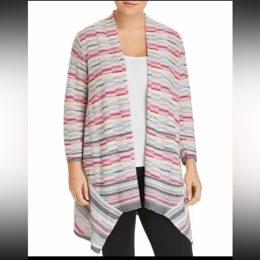 Linen Blend Cardigan Women's Petite Medium Striped Multicolor Long Sleeve